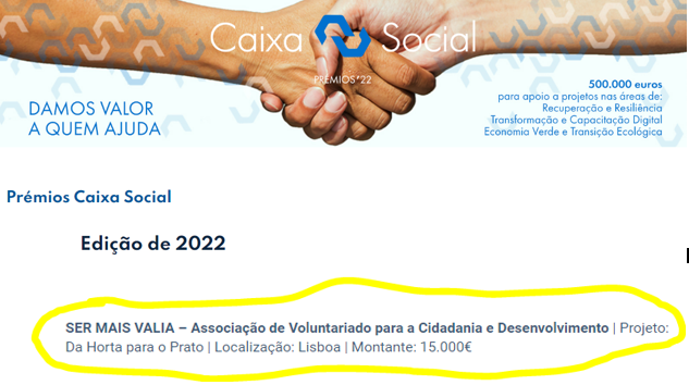 Da Horta para o Prato – prémio Caixa Social 2022